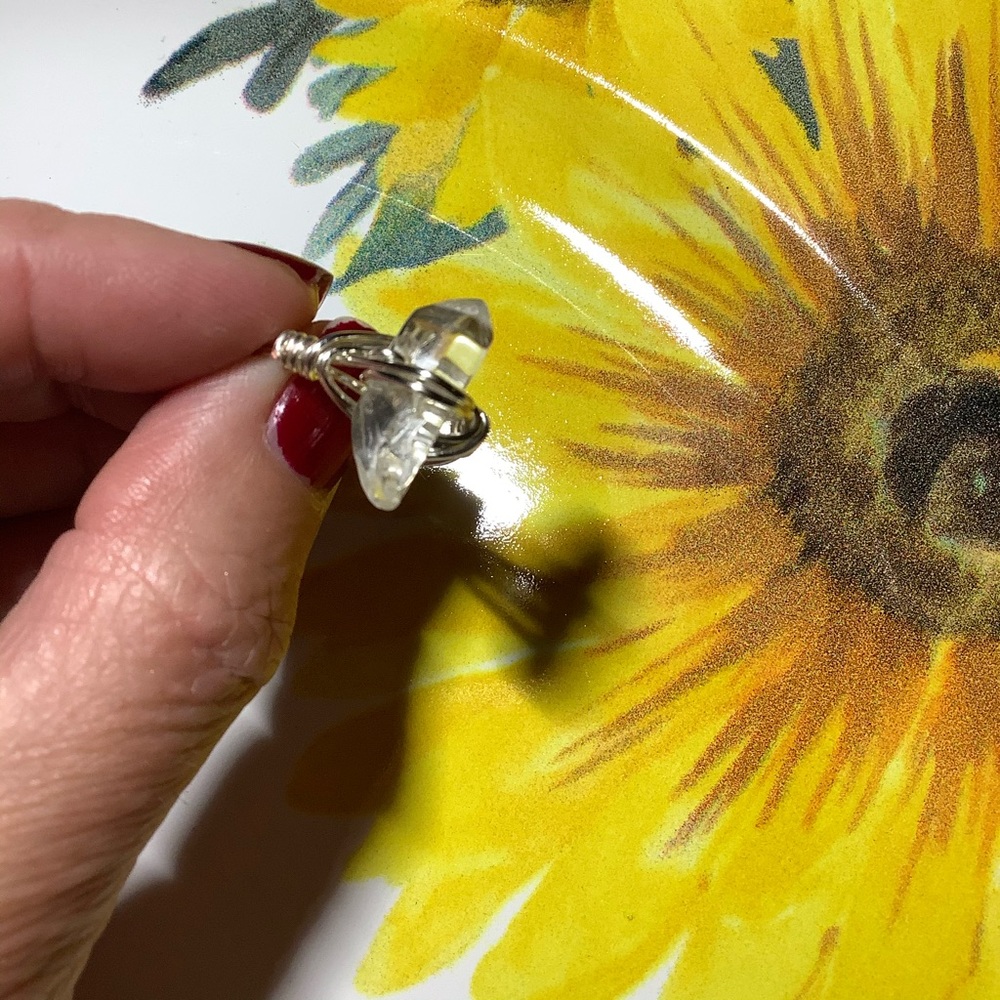 Clear Quartz wire wrapped ring handmade size 8:5